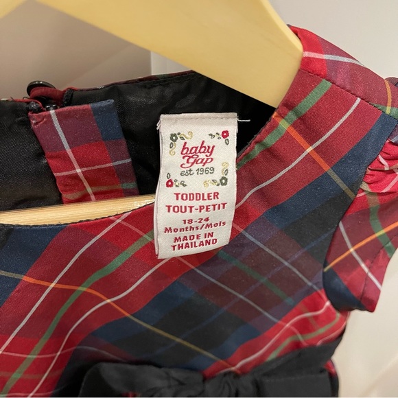 Girl's BABY GAP Red Black TARTAN Plaid TAFFETA Dress 18-24 Tulle Holiday Party - Picture 3 of 6